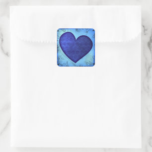 Pegatina Cuadrada Corazón Azul Grunge Paisley