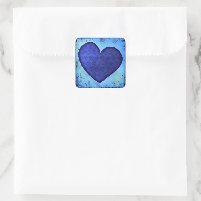 Pegatina Cuadrada Corazón Azul Grunge Paisley (Bolso)