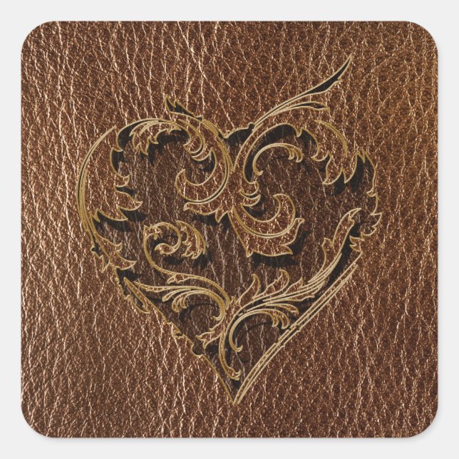 Pegatina Cuadrada Corazón con aspecto de cuero (Anverso)