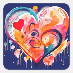 Pegatina Cuadrada Corazón de acuarela