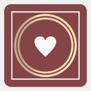 Pegatina Cuadrada Corazón de amor minimalista sobre boda de Borgoña