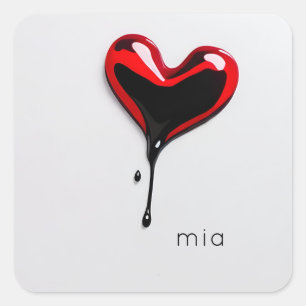 Pegatina Cuadrada corazón de amor personalizado monograma nombre mod