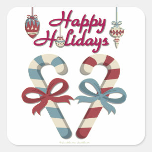 Pegatina Cuadrada Corazón de Caramelo Felices Fiestas