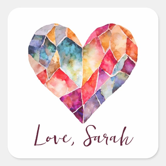 Pegatina Cuadrada Corazón de diamante acuarela para un hermoso (Anverso)