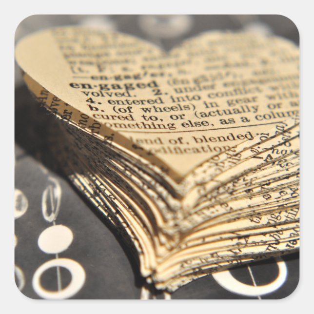 Pegatina Cuadrada Corazón de diccionario comprometido (Anverso)