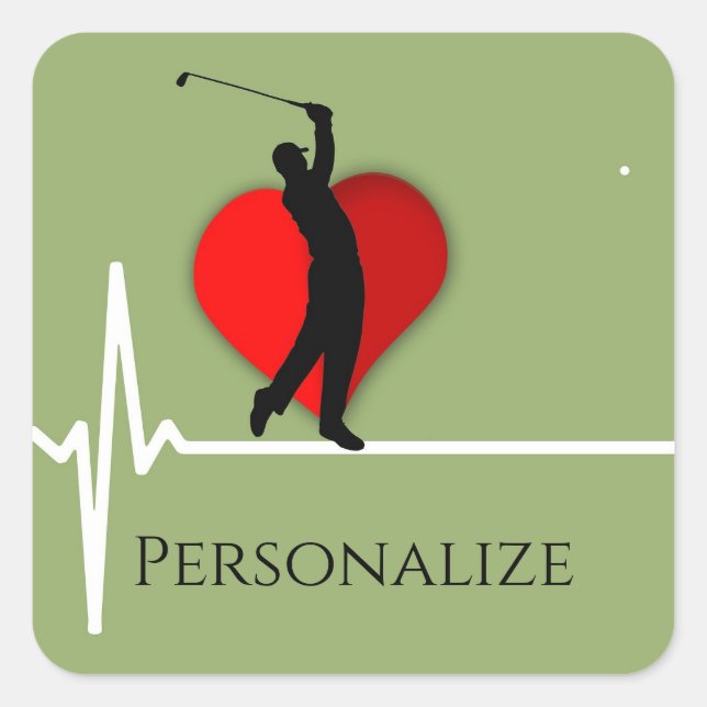 Pegatina Cuadrada corazón de ekg de golf de médica (Anverso)