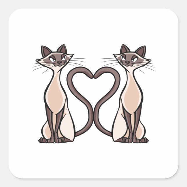 Pegatina Cuadrada Corazón de gatos siameses (Anverso)