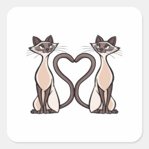 Pegatina Cuadrada Corazón de gatos siameses