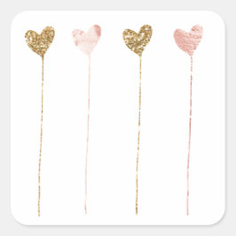 Pegatina Cuadrada Corazón de glam rosado Purpurina de oro