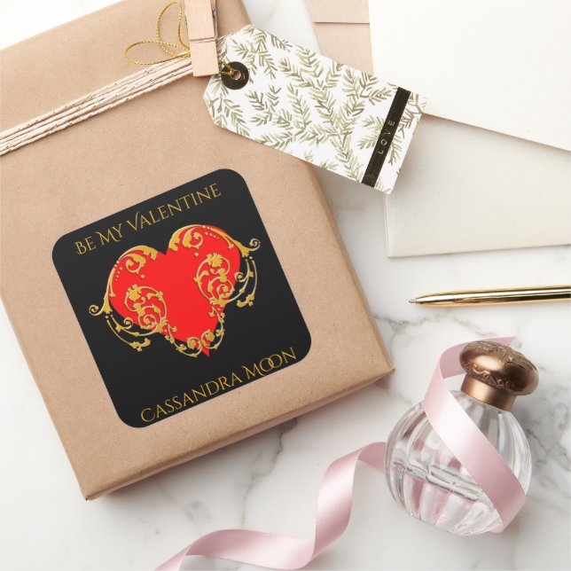 Pegatina Cuadrada Corazón de Gótico rojo de San Valentín romántico a (Regalar)