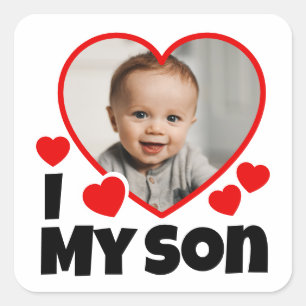 Pegatina Cuadrada Corazón de la foto personalizada de mi hijo