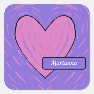 Pegatina Cuadrada Corazón de Patchwork Rosa