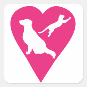 Pegatina Cuadrada Corazón de perro y gato