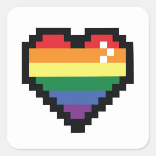 Pegatina Cuadrada Corazón de Píxel Arcoiris