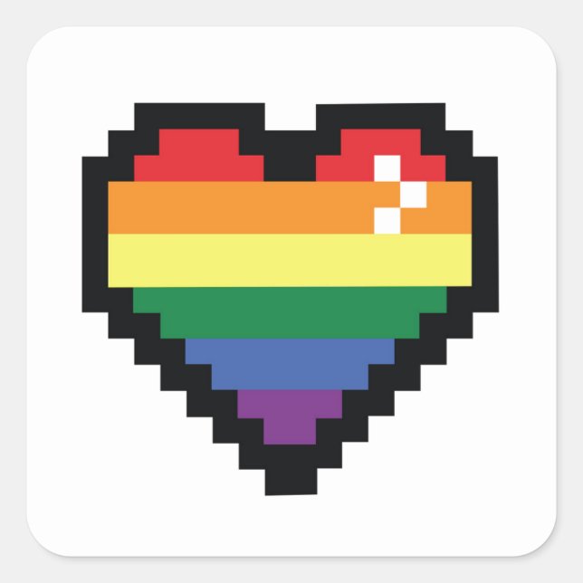 Pegatina Cuadrada Corazón de Píxel Arcoiris (Anverso)