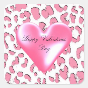 Pegatina Cuadrada Corazón de San Valentín Leopardo Rosa