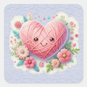 Pegatina Cuadrada Corazón de San Valentín rosa