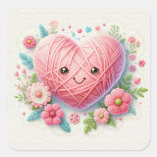 Pegatina Cuadrada Corazón de San Valentín rosa