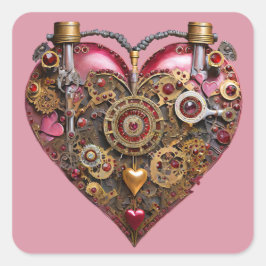 Pegatina Cuadrada Corazón de Streampunk Rubí de San Valentín