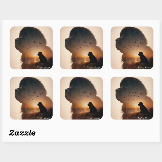 Pegatina Cuadrada Corazón de un Terranova  (Hoja)