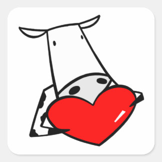 Pegatina Cuadrada Corazón de vaca Valentine Amo Vacas