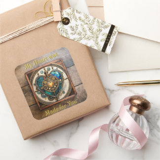 Pegatina Cuadrada Corazón de vidrio teñido de oro serie Steampunk