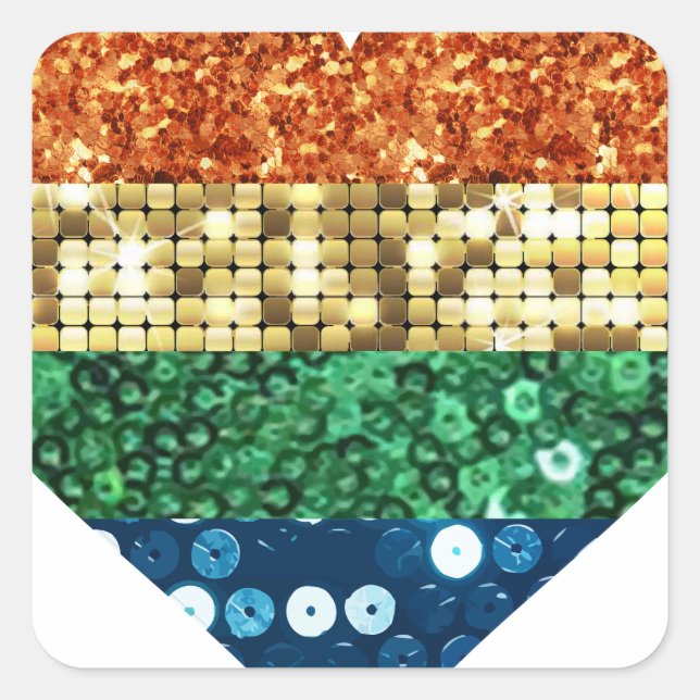 Pegatina Cuadrada corazón del arco iris de lgbt (Anverso)