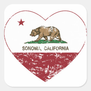Pegatina Cuadrada corazón del sonoma de la bandera de California
