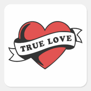 Pegatina Cuadrada Corazón del tatuaje del amor verdadero Diseño ro