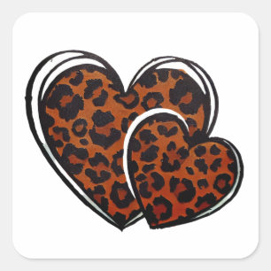 Pegatina Cuadrada Corazón dibujado por mano de leopardo