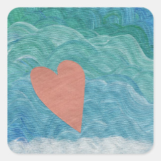 Pegatina Cuadrada Corazón en olas del océano