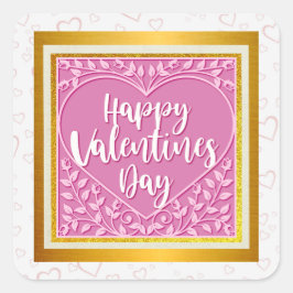 Pegatina Cuadrada Corazón floral rosa rosa rosa moderno San Valentín