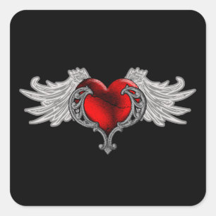 Pegatina Cuadrada Corazón gótico con alas ángel