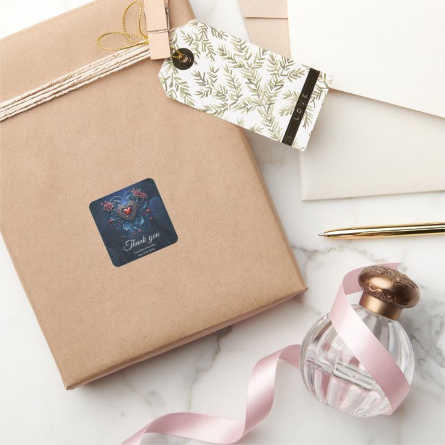 Pegatina Cuadrada Corazón gótico de diseño artístico (Regalar)