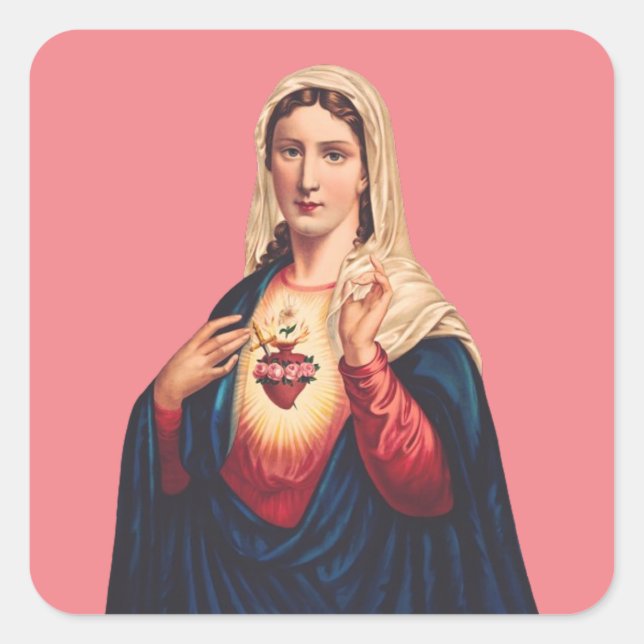 Pegatina Cuadrada Corazón Inmaculado de la Virgen María (Anverso)