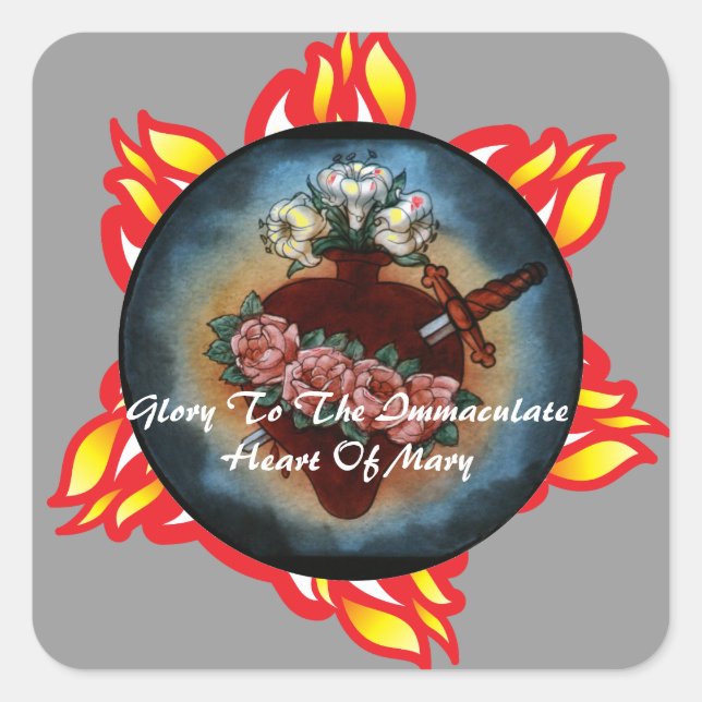 Pegatina Cuadrada Corazón Inmaculado De María (Anverso)