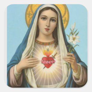 Pegatina Cuadrada Corazón inmaculado de María Imagen religiosa de Nu