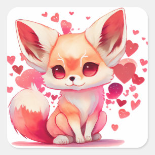 Pegatina Cuadrada Corazón lindo Fox Valentine