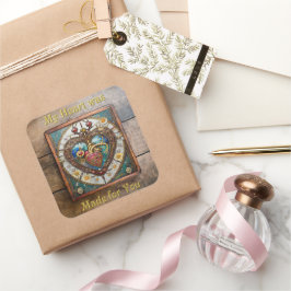 Pegatina Cuadrada Corazón Mecánico Serie Steampunk Anatómico