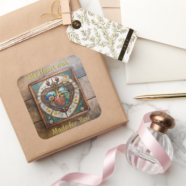 Pegatina Cuadrada Corazón Mecánico Serie Steampunk Anatómico (Regalar)