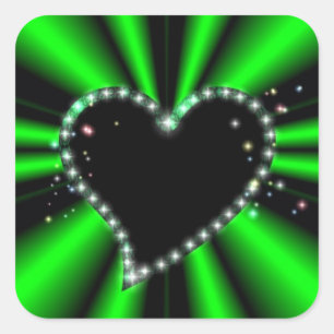 Pegatina Cuadrada Corazón negro con estrellas en arcoiris verde