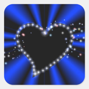 Pegatina Cuadrada corazón negro con pequeñas estrellas en azul -