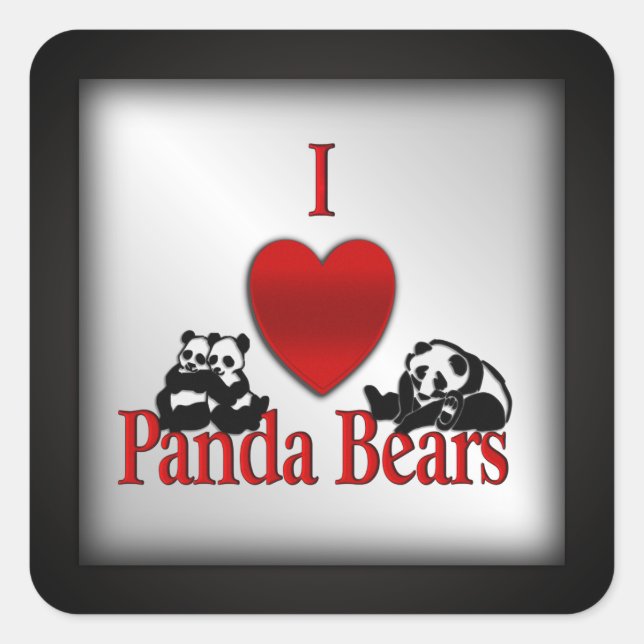 Pegatina Cuadrada Corazón Panda Bears (Anverso)