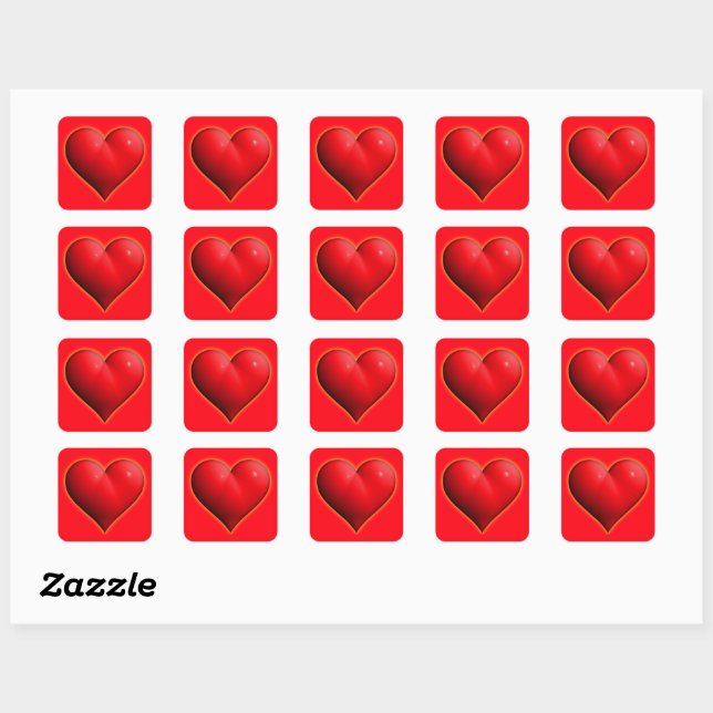 Pegatina Cuadrada Corazón Rojo Brillante 3-D (Hoja)