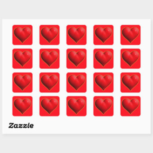 Pegatina Cuadrada Corazón Rojo Brillante 3-D