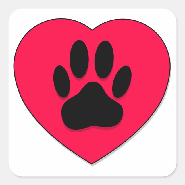 Pegatina Cuadrada Corazón Rojo Con Papas De Perro Impresión (Anverso)