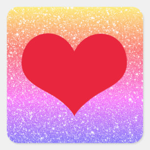Pegatina Cuadrada Corazón Rojo Día de San Valentín Rosa Oro Purpurin