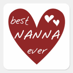 Pegatina Cuadrada Corazón Rojo Mejor Nanna Camisetas y Regalos