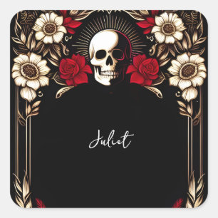 Pegatina Cuadrada Corazón Rojo Negro Blanco Claret Rubí Boda Lluvia 