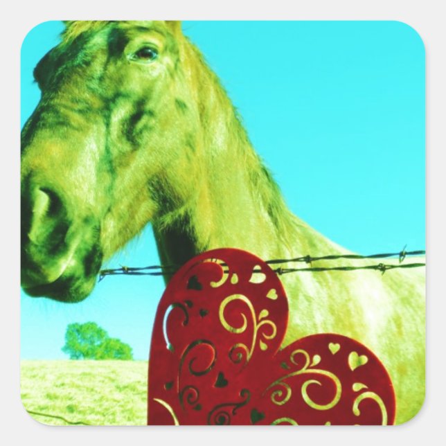 Pegatina Cuadrada Corazón rojo y caballo (Anverso)